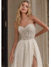 Beaded Ivory Lace Tulle Slit Enchanting Wedding Dress